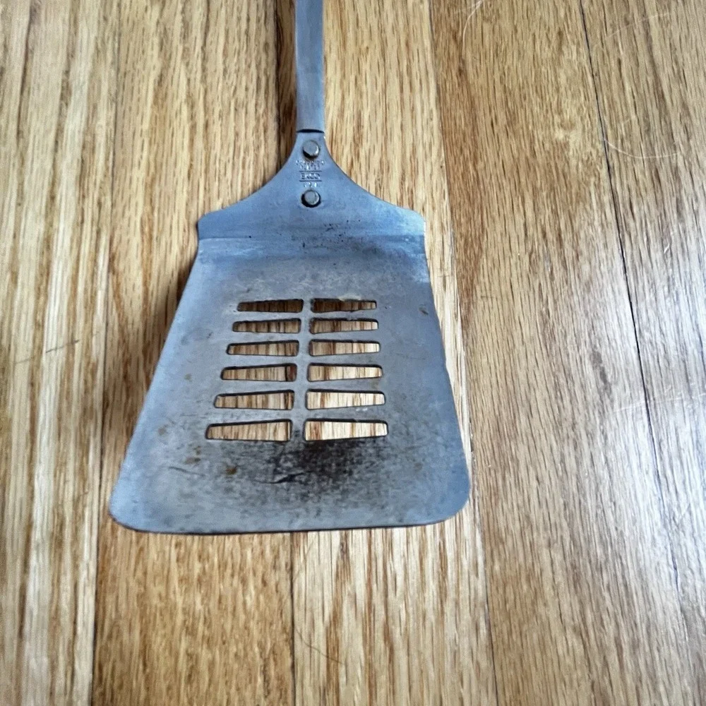 Vintage 1970's ECKO Chromium Plated Slotted Spatula Flipper White Handle MCM USA